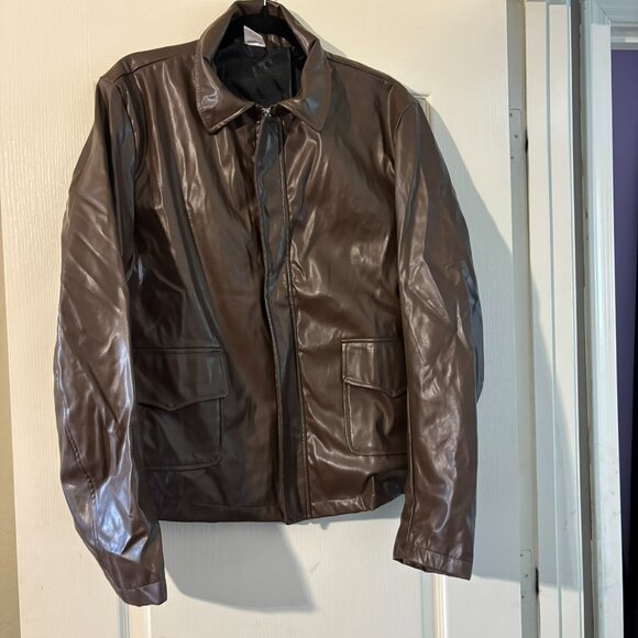 Faux Leather Jacket Brown – Jungle Explorer Archeologist Lightweight Costume L - Picture 3 of 4